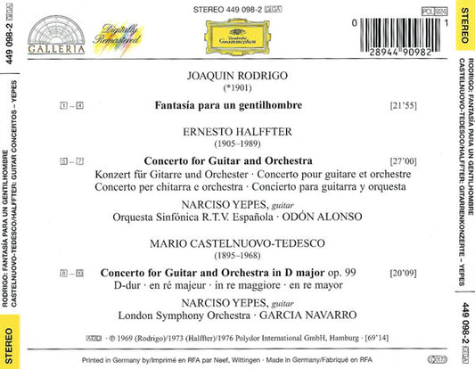 Joaquín Rodrigo / Mario Castelnuovo-Tedesco / Ernesto Halffter / Narciso Yepes · Odón Alonso · Garcia Navarro : Fantasia Para Un Gentilhombre · Gitarrenkonzerte = Guitar Concertos (CD, Comp, RE, RM)