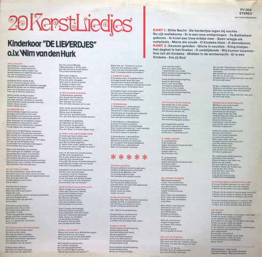 Kinderkoor De Lieverdjes o.l.v. Wim van den Hurk : 20 Kerstliedjes (LP, Album, Mono)