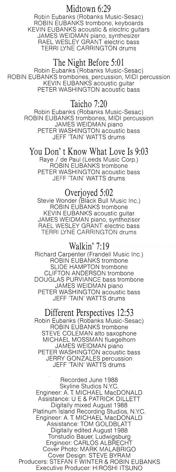 Robin Eubanks : Different Perspectives (CD, Album)