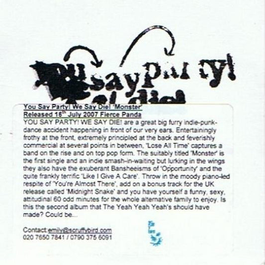 You Say Party! We Say Die! : Monster (CDr, Single, Promo)