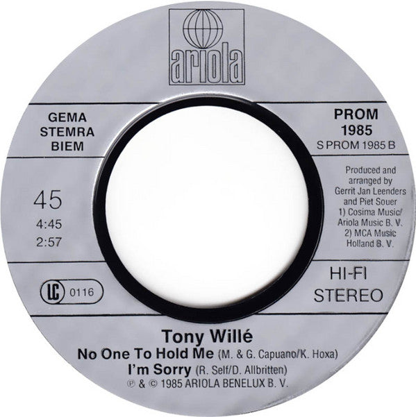 Tony Willé (2) : Hungry Nights / Rock 'n Roll Widow / I'm Sorry / No One To Hold Me (7", EP, Promo)