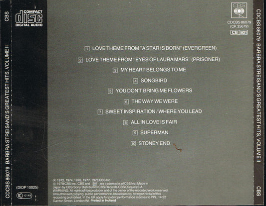 Barbra Streisand : Barbra Streisand's Greatest Hits, Volume II (CD, Comp)