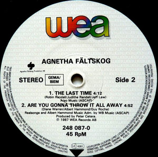 Agnetha Fältskog : The Last Time (12", Maxi)