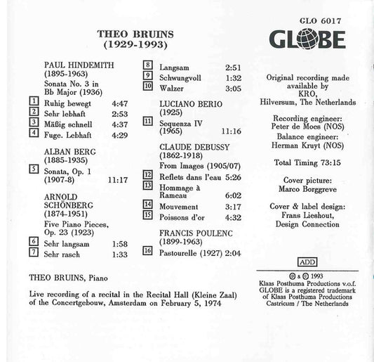 Theo Bruins : Piano Recital (CD, Comp)