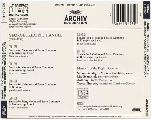 Georg Friedrich Händel , The English Concert, Trevor Pinnock : Trio Sonatas (CD)