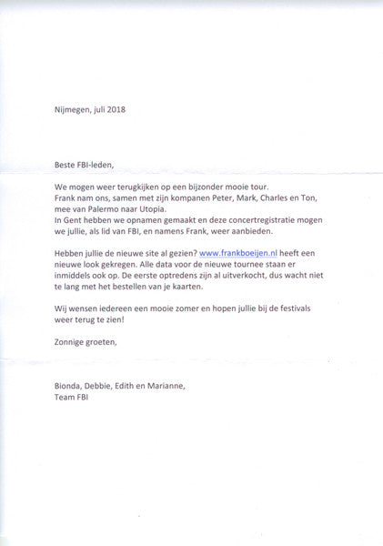 Frank Boeijen : Vooruit, Gent 6 April / 2018 (Theatertournee Live) (DVD-V, Promo)
