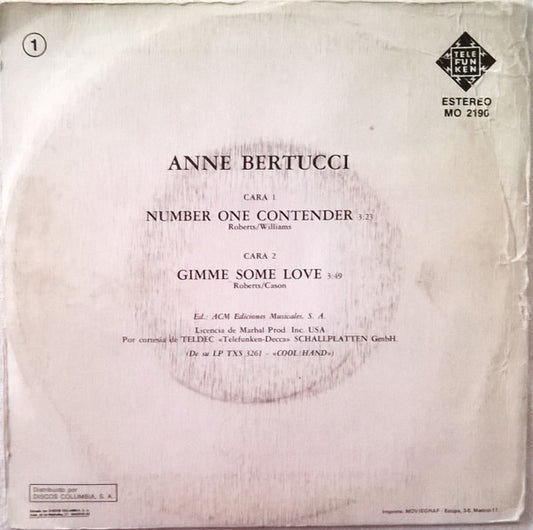 Anne Bertucci : Number One Contender (7", Single, Promo)