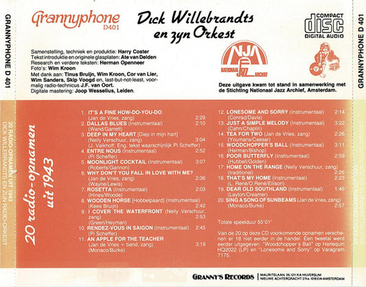 Dick Willebrandts En Zijn Radio-Orkest : 20 Radio-opnamen Uit 1943 (CD, Comp)