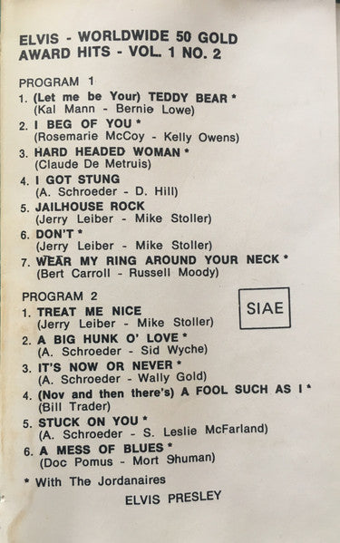 Elvis Presley : Worldwide 50 Gold Award Hits, Vol. 1, No 2 (Cass, Comp)