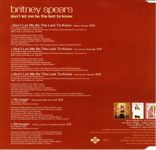 Britney Spears : Don't Let Me Be The Last To Know (CD, Maxi, Copy Prot.)