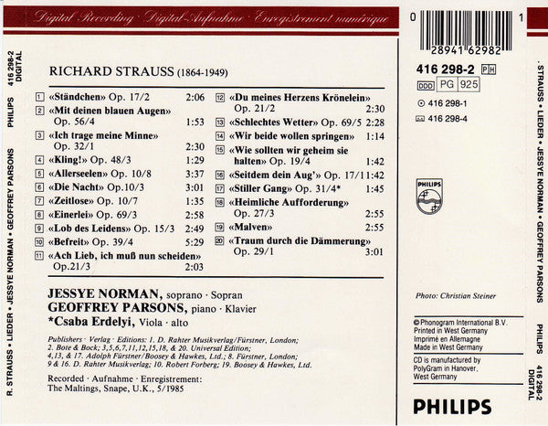 Richard Strauss - Jessye Norman, Geoffrey Parsons (2) : Lieder (CD, Album, Sli)