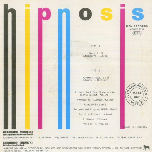 Hipnosis : Droid / Automatic Piano (7", Single)