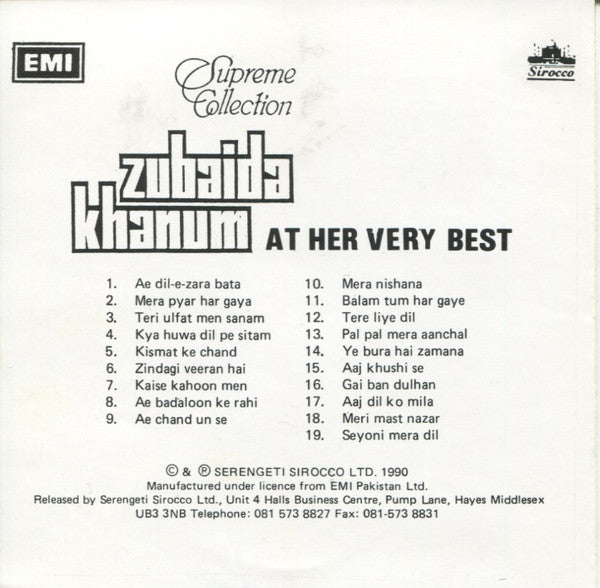 Zubeeda Khanum : Zubaida Khanum At Her Very Best (CD, Comp)