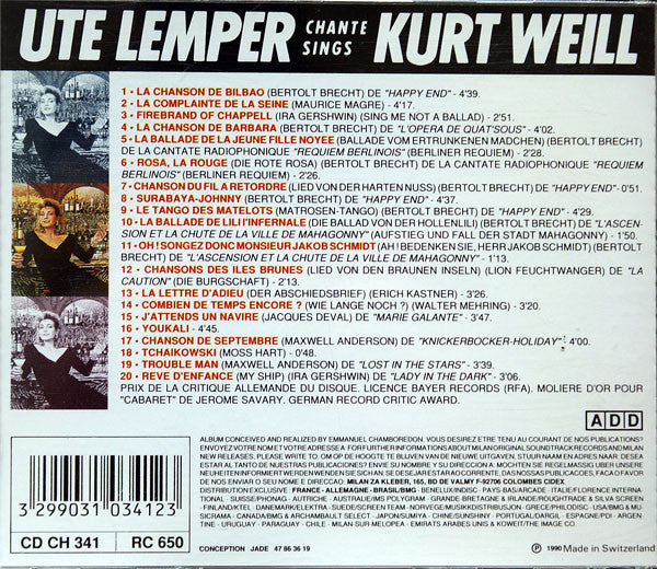 Ute Lemper : Chante Sings Kurt Weill (CD, Album)