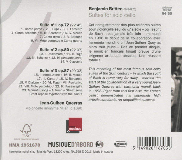 Benjamin Britten - Jean-Guihen Queyras : Suites For Solo Cello (CD, Album, RE, dig)