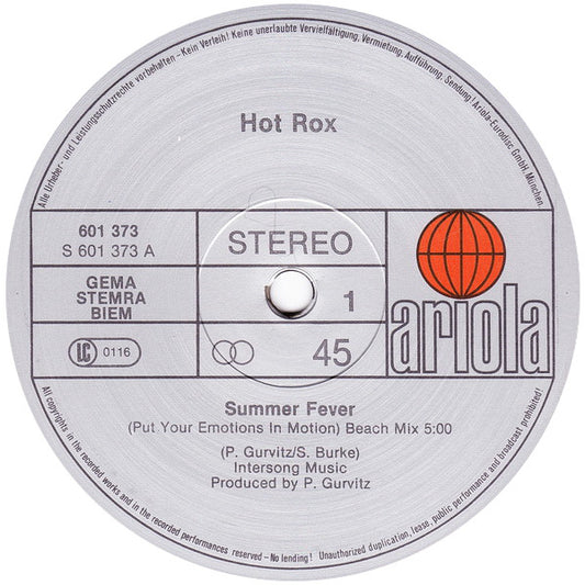 Hot Rox : Summer Fever (Put Your Emotions In Motion) (Beach Mix) (12", Maxi)