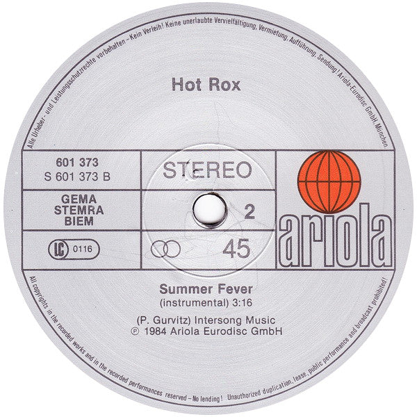 Hot Rox : Summer Fever (Put Your Emotions In Motion) (Beach Mix) (12", Maxi)