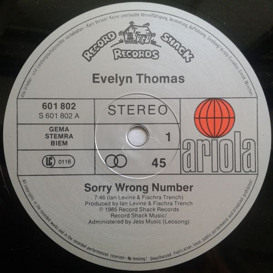 Evelyn Thomas : Sorry, Wrong Number (12", Maxi)