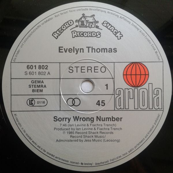 Evelyn Thomas : Sorry, Wrong Number (12", Maxi)