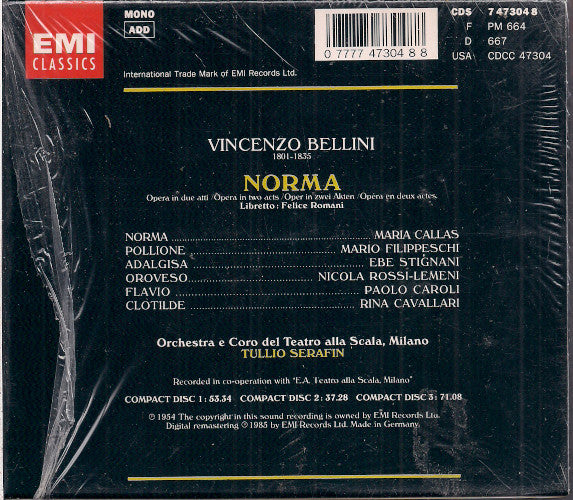 Vincenzo Bellini - Maria Callas, Mario Filippeschi, Ebe Stignani, Orchestra Del Teatro Alla Scala E Coro Del Teatro Alla Scala, Tullio Serafin : Norma (3xCD, Album, Mono, RM + Box)