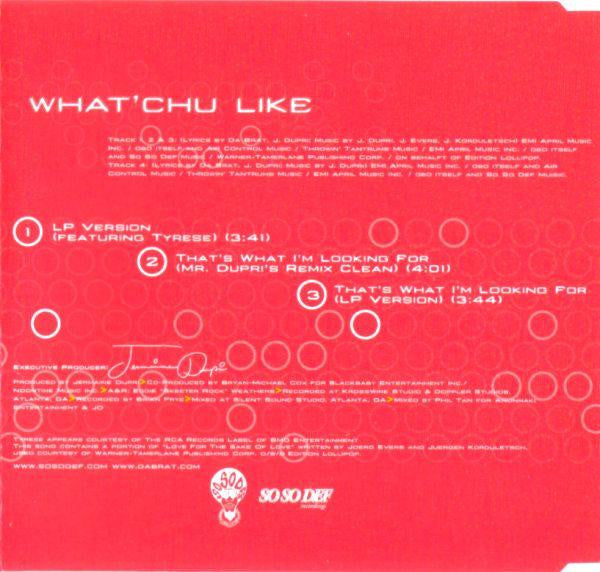 Da Brat Featuring Tyrese : What'chu Like (CD, Maxi)