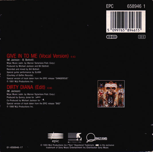 Michael Jackson : Give In To Me (CD, Single, Car)