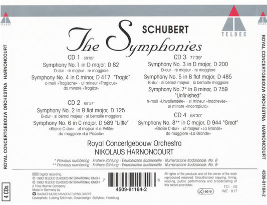 Franz Schubert, Concertgebouworkest, Nikolaus Harnoncourt : The Symphonies (4xCD + Box, Sli)