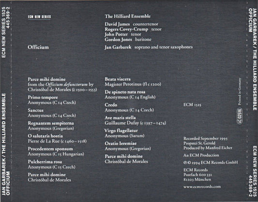 Jan Garbarek / The Hilliard Ensemble : Officium (CD, Album, Sli)