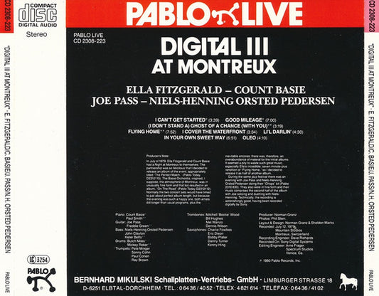 Ella Fitzgerald, Count Basie, Joe Pass : Digital III At Montreux (CD, Album)