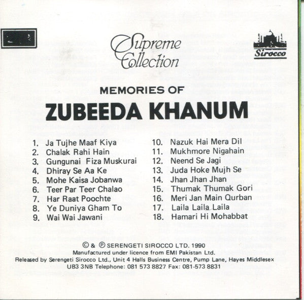 Zubeeda Khanum : Memories of Zubeeda Khanum (CD, Comp)