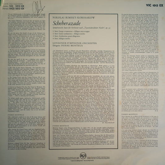 Nikolai Rimsky-Korsakov / Pierre Monteux / London Symphony Orchestra : Scheherazade (LP, Mono, RE)