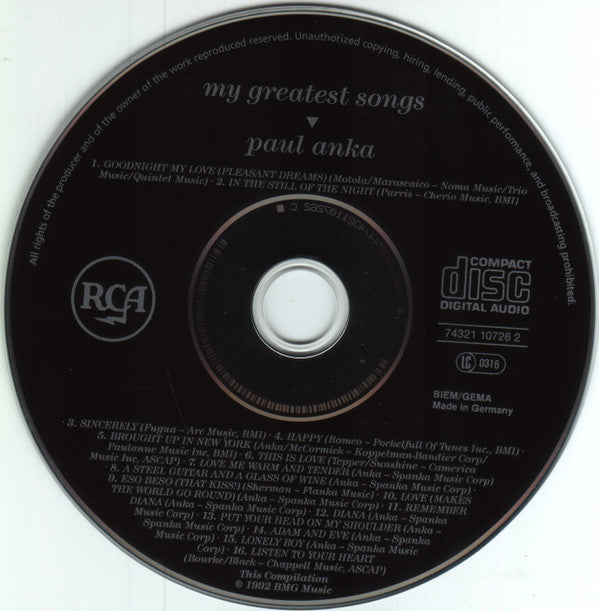 Paul Anka : My Greatest Songs (CD, Comp)