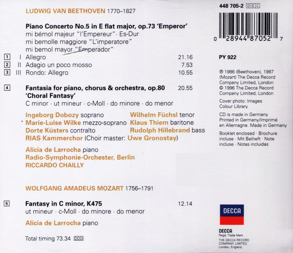 Ludwig van Beethoven, Alicia De Larrocha, Radio-Symphonie-Orchester Berlin ∙ Riccardo Chailly : Piano Concerto No. 5 'Emperor' / Choral Fantasy (CD)