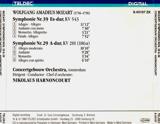 Wolfgang Amadeus Mozart - Concertgebouworkest, Nikolaus Harnoncourt : Symphonies Nr. 39 & 29 (CD, Album)