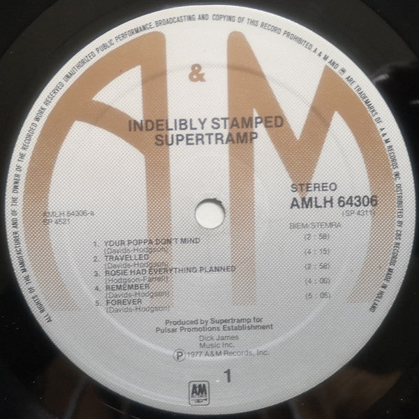 Supertramp : Indelibly Stamped (LP, Album, RE, Gat)