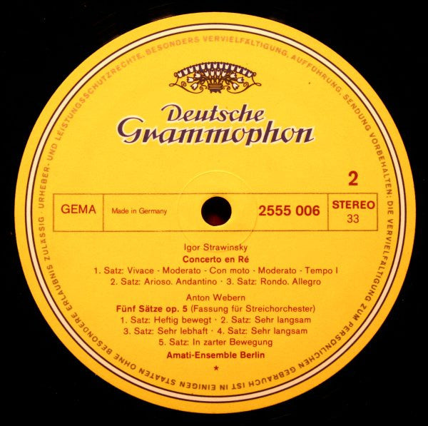 Amati-Ensemble Berlin - Béla Bartók / Igor Stravinsky / Anton Webern : Divertimento Für Streichorchester • Concerto In D • Fünf Sätze Op.5 (LP)