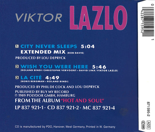 Viktor Lazlo : City Never Sleeps (CD, Maxi, Jew)