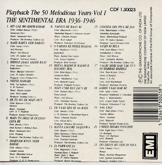Various : Playback - The 50 Melodious Years Vol 1 - The Sentimental Era 1936-1946 (CD, Comp)