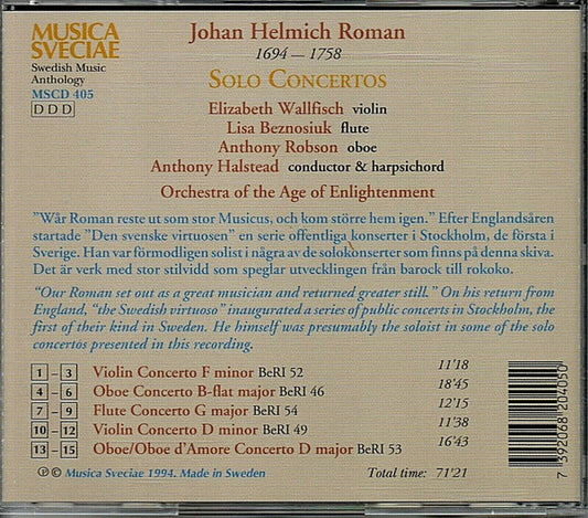 Johan Helmich Roman - Elizabeth Wallfisch, Lisa Beznosiuk, Anthony Robson, Orchestra Of The Age Of Enlightenment, Anthony Halstead : Solo Concertos (CD, Album)