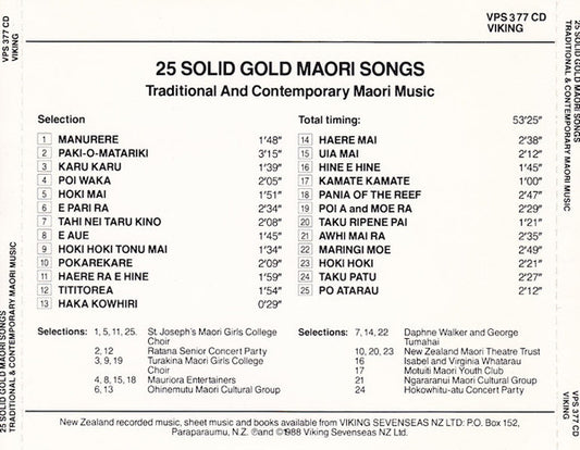 Various : 25 Solid Gold Maori Songs (Traditional And Contemporary Maori Music) (CD)