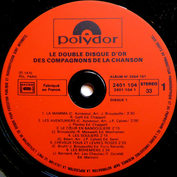 Les Compagnons De La Chanson : Le Double Disque D'Or (2xLP, Comp, RE)