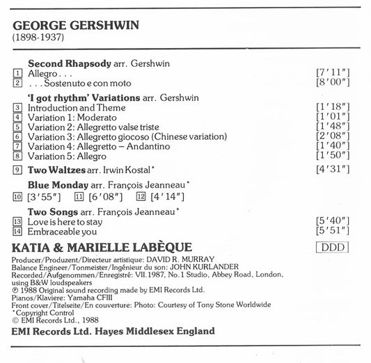 George Gershwin, Katia Et Marielle Labèque : Second Rhapsody - Music For Two Pianos (CD, Album)