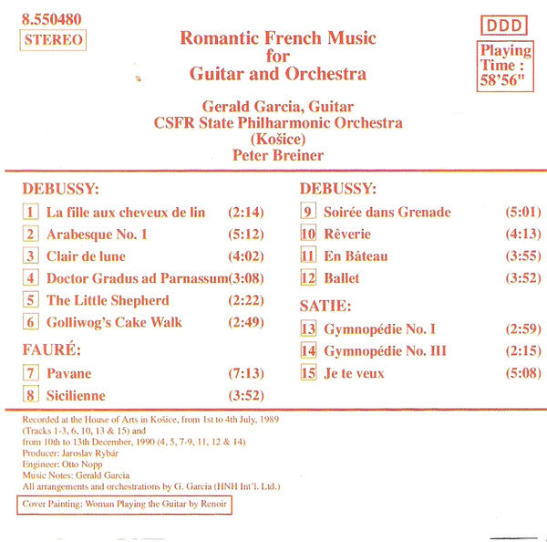 Gerald Garcia, Slovak State Philharmonic Orchestra, Košice, Peter Breiner : Romantic French Music For Guitar And Orchestra (CD, Album)