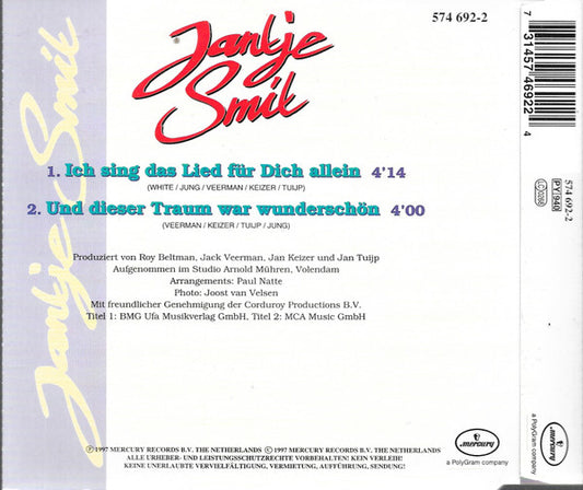 Jan Smit : Ich Sing Das Lied Für Dich Allein (CD, Single)