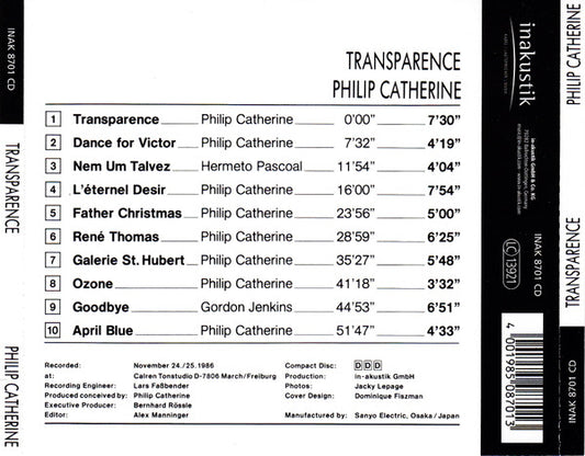 Philip Catherine : Transparence (CD, Album, RE)