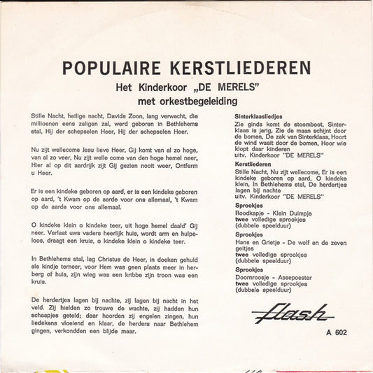 Kinderkoor "De Merels" : Populaire Kerstliedjes (7", Single)