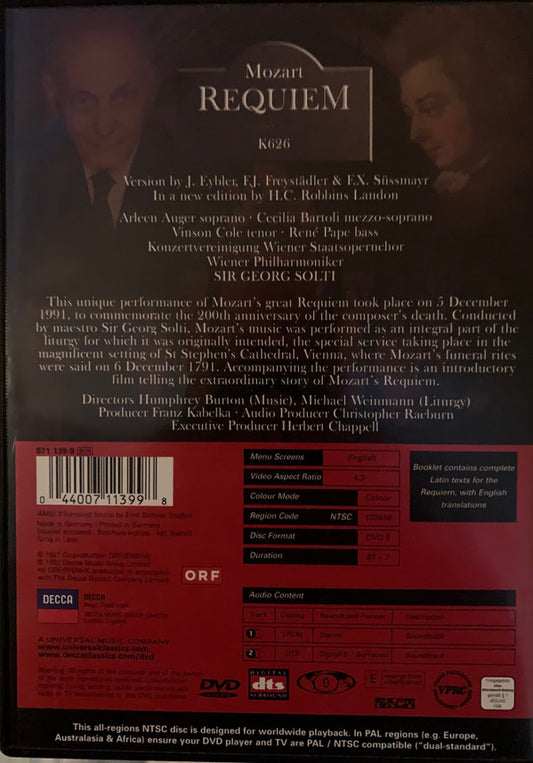 Wolfgang Amadeus Mozart : Requiem (200th Anniversary Performance Commemorating Mozart's Death) (DVD, NTSC)