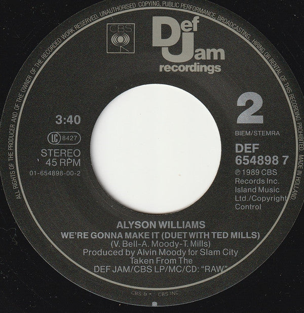 Alyson Williams : My Love Is So Raw (7", Single)