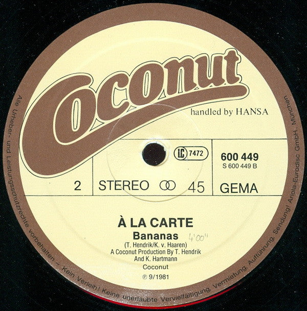 À La Carte : Have You Forgotten (Wolga Song) (Long Version) (12", Maxi)