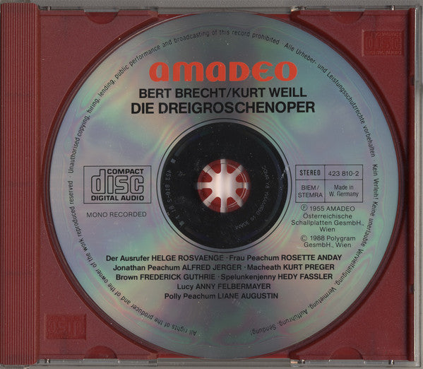 Bertolt Brecht / Kurt Weill : Die Dreigroschenoper (CD, Mono)
